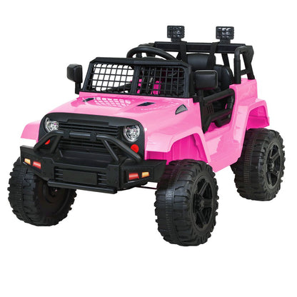 Rigo Kids Ride on Car Jeep Toy in Pink 12V for outdoor play at home.