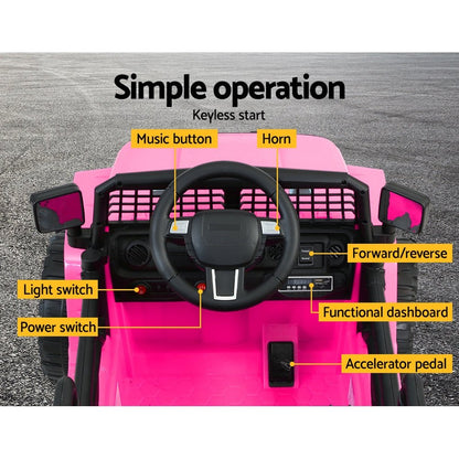 Pink 12V Jeep ride-on car toy for kids, ideal for indoor/outdoor playtime fun.