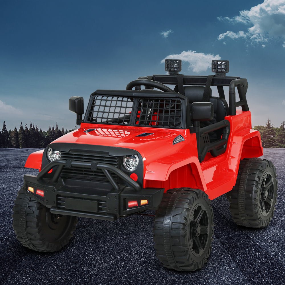 Red 12V Kids Ride on Car Jeep Toy for home playtime adventures.