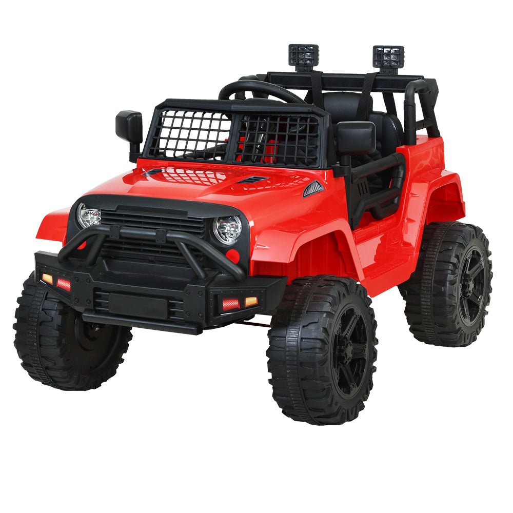 Red 12V Rigo Kids Ride on Toy Jeep ideal for indoor/outdoor playtime fun.