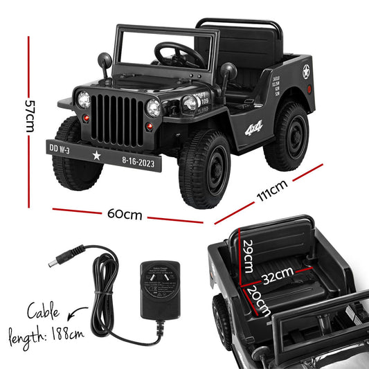 Rigo Kids Ride On Car | Off-road military toy in black, powered by 12V battery.