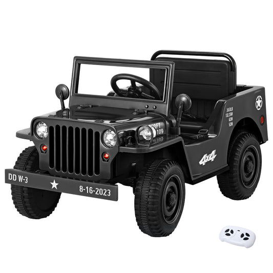 Rigo Kids Ride On Military Car, 12V Black Off-Road Toy for Home Adventures