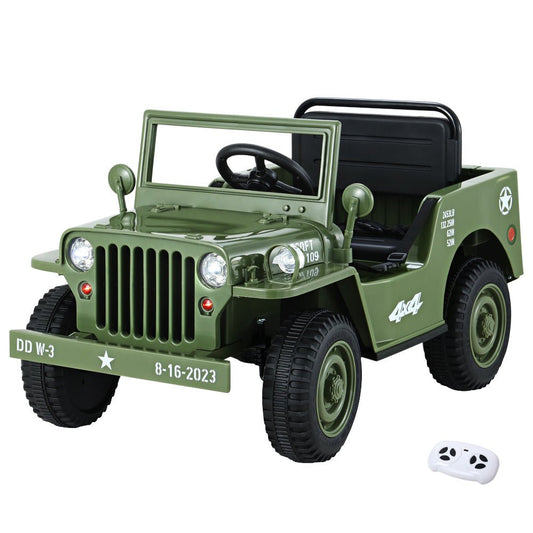 12V Olive off-road military toy car for childrens indoor/outdoor play, Rigo Kids Ride On.