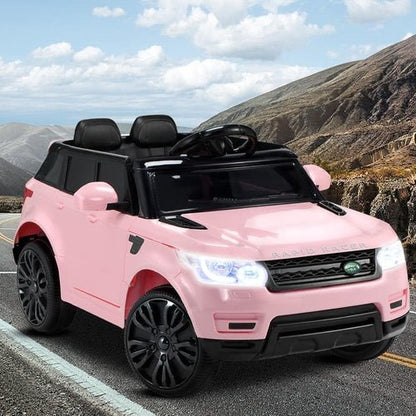 Rigo 12V Pink Range Rover ride-on car for kids, offering realistic driving experience at home.