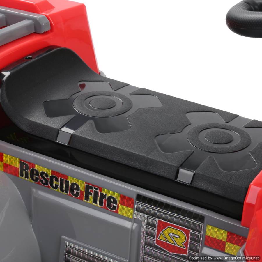 Rigo kids ride-on red fire truck with grey accents, ideal for imaginative indoor play.