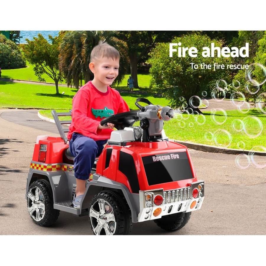 Red and grey Rigo kids ride-on fire truck for imaginative play at home.