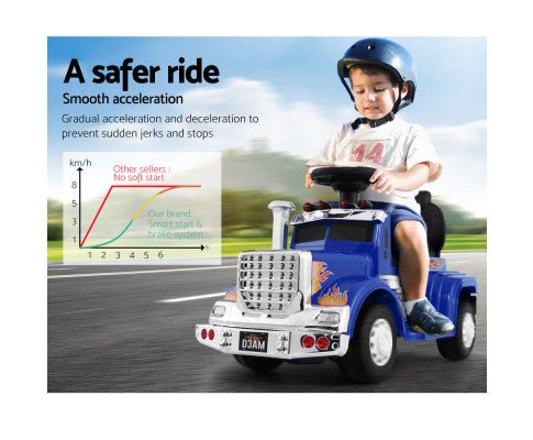 Rigo Kids Ride on Truck Blue, fun remote-controlled toy vehicle for childrens indoor play