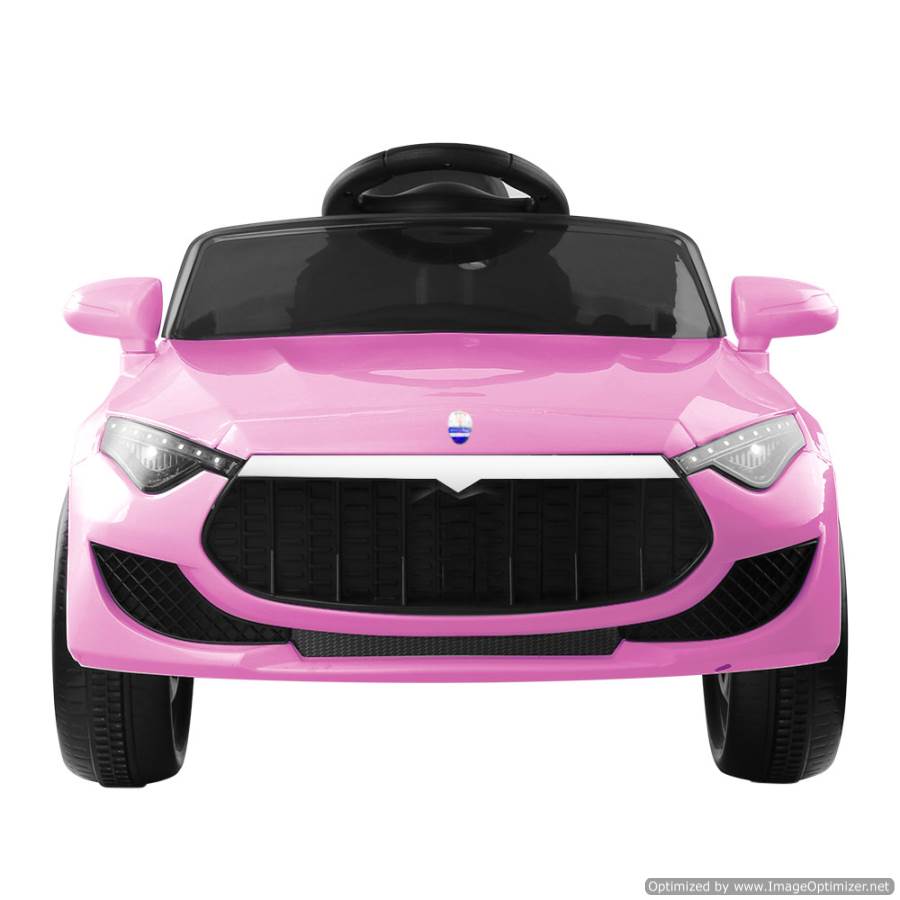 Rigo Maserati-inspired 12V pink kids ride-on car, ideal for imaginative play at home.