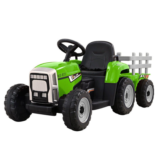 Rigo Ride On Car Tractor Trailer Toy 12V Battery Green, perfect for kids play at home.