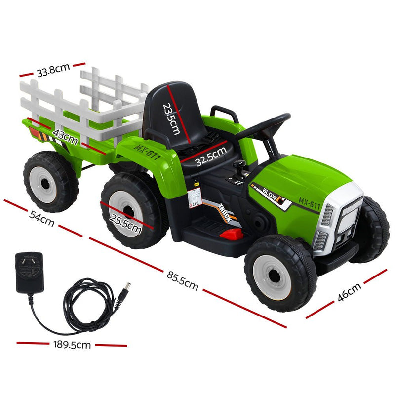 Rigo Ride On Car Tractor Trailer Toy Kids Electric Cars 12V Battery Green