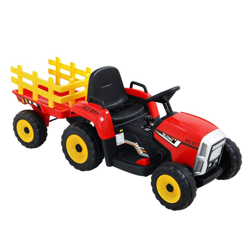 Rigo Ride On Car Tractor Trailer Toy Kids Electric Cars 12V Battery Red