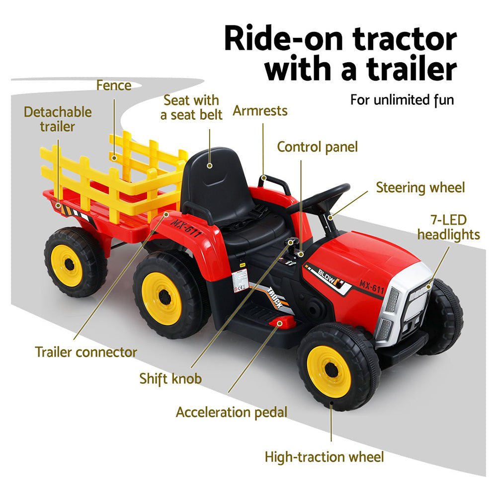 Rigo Tractor Trailer Ride On Toy 12V Big Fun for Little Farmers