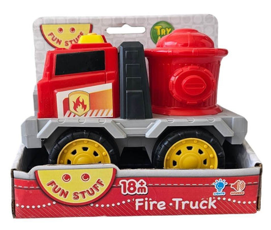 Kids toy fire truck with lights/sounds, fun for ages 18m+, perfect for imaginative play at home.