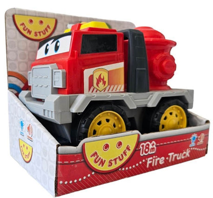 Toy fire truck with lights and sounds, ages 18m+, for engaging and imaginative play.