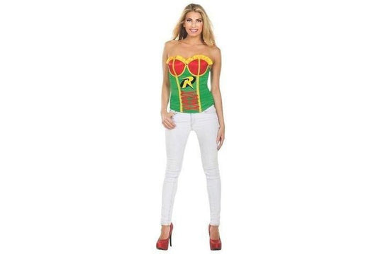 Adult Robin DC Comics superhero corset costume, ideal for themed childrens costumes at home.