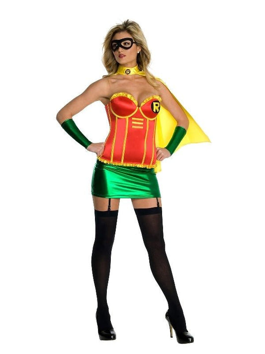 Robin DC Comics adult superhero costume for home play, Secret Wishes outfit for kids.