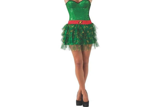 Robin DC Comics Tutu Skirt for Adults in Green and Red Glitter, ideal costume for kids.