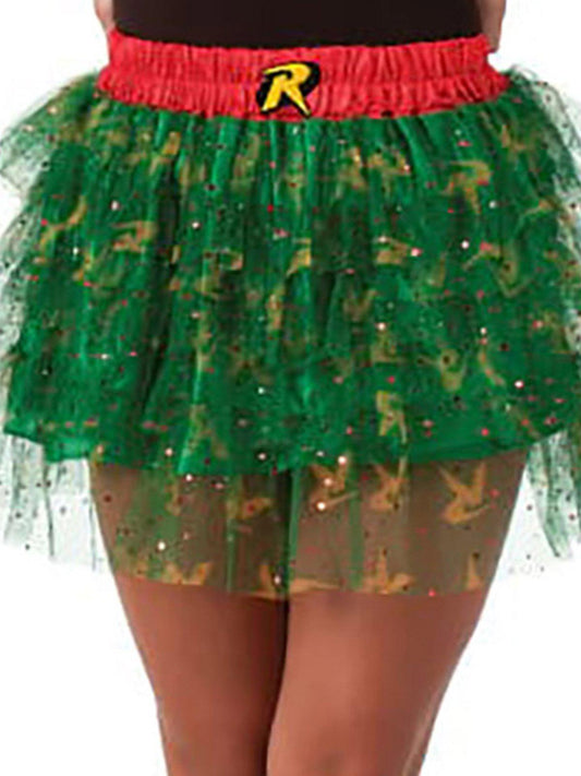 Robin sequin tutu skirt featuring DC Comics design for trendy teen superhero enthusiasts.