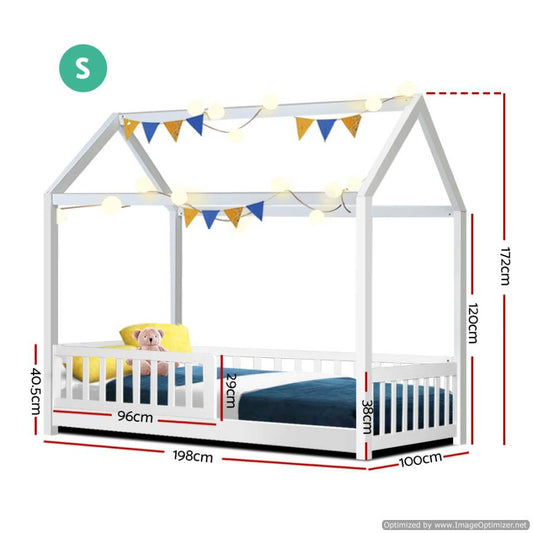 Rock Kids House Bed Frame, Single White - Fun, playful design for childrens bedrooms.