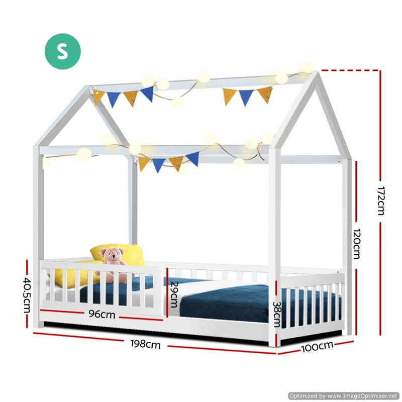 Furniture Rock Wooden Kids House Bed Frame Single Size White Measurements