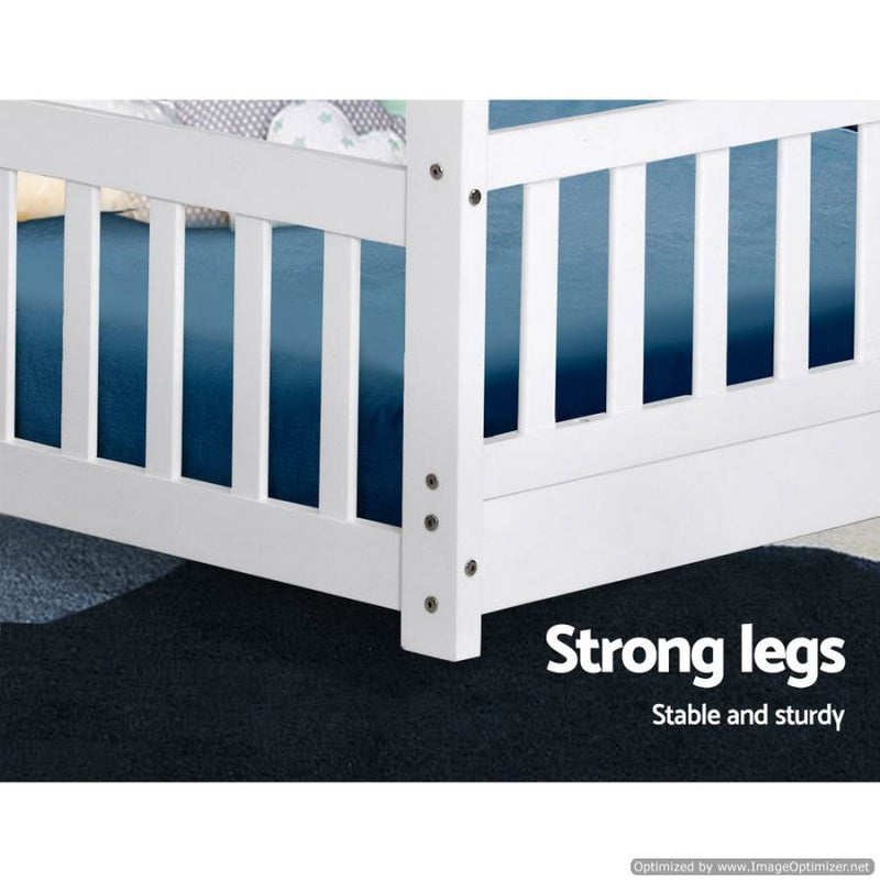 Furniture Rock Wooden Kids House Rail Bed Frame Single Size White
