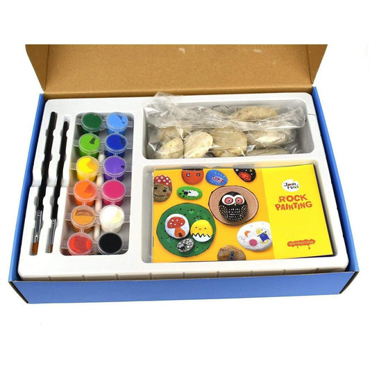 Colorful rock painting kit for creative kids, perfect for crafting and decorating at home.