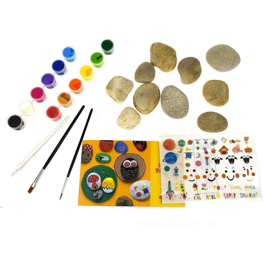 Colorful rock painting kit for kids, sparking creativity and outdoor fun at home.