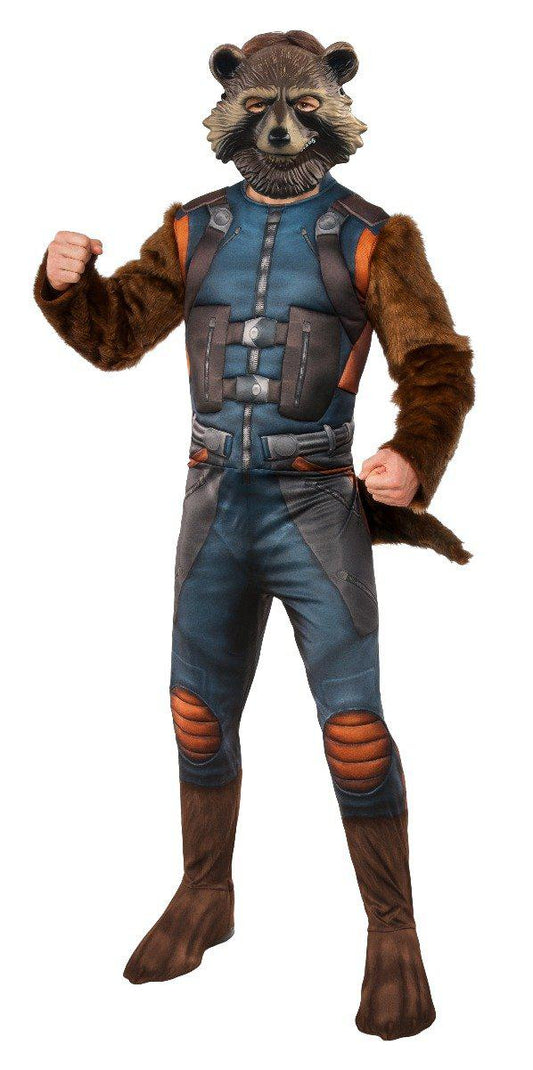 Rocket Raccoon adult costume from Guardians of the Galaxy for childrens pretend play.