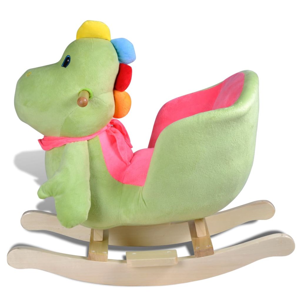 Plush dinosaur rocking animal designed for toddlers playtime at home.