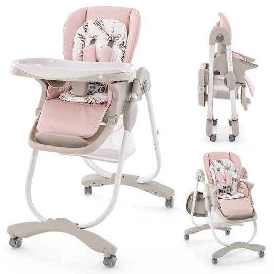 Roll & Dine - Pink Kiddie Delight High Chair on Wheels