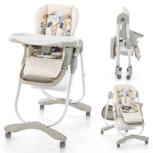 Roll & Dine - White Kiddie Delight High Chair on Wheels