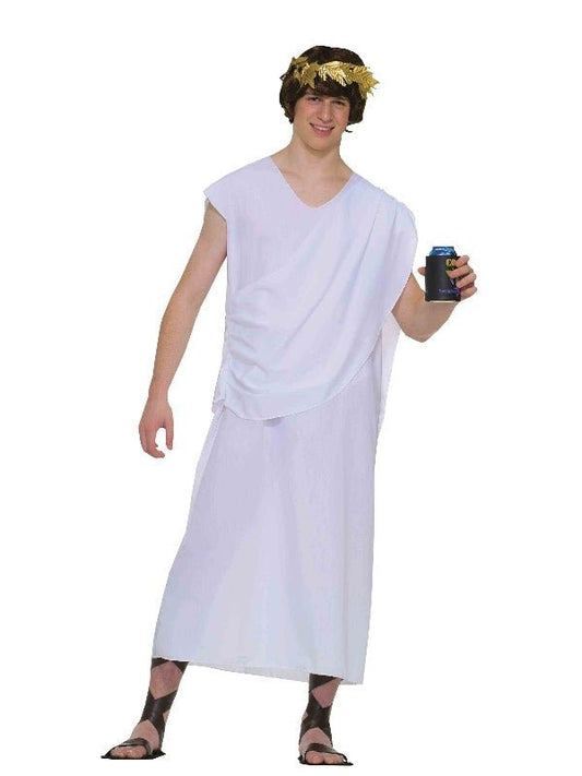 Teen Roman toga costume in white polyester for kids dress-up play at home.