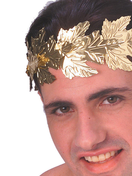 Gold Roman leaf headpiece for adult costumes, perfect for historical dress-up play.