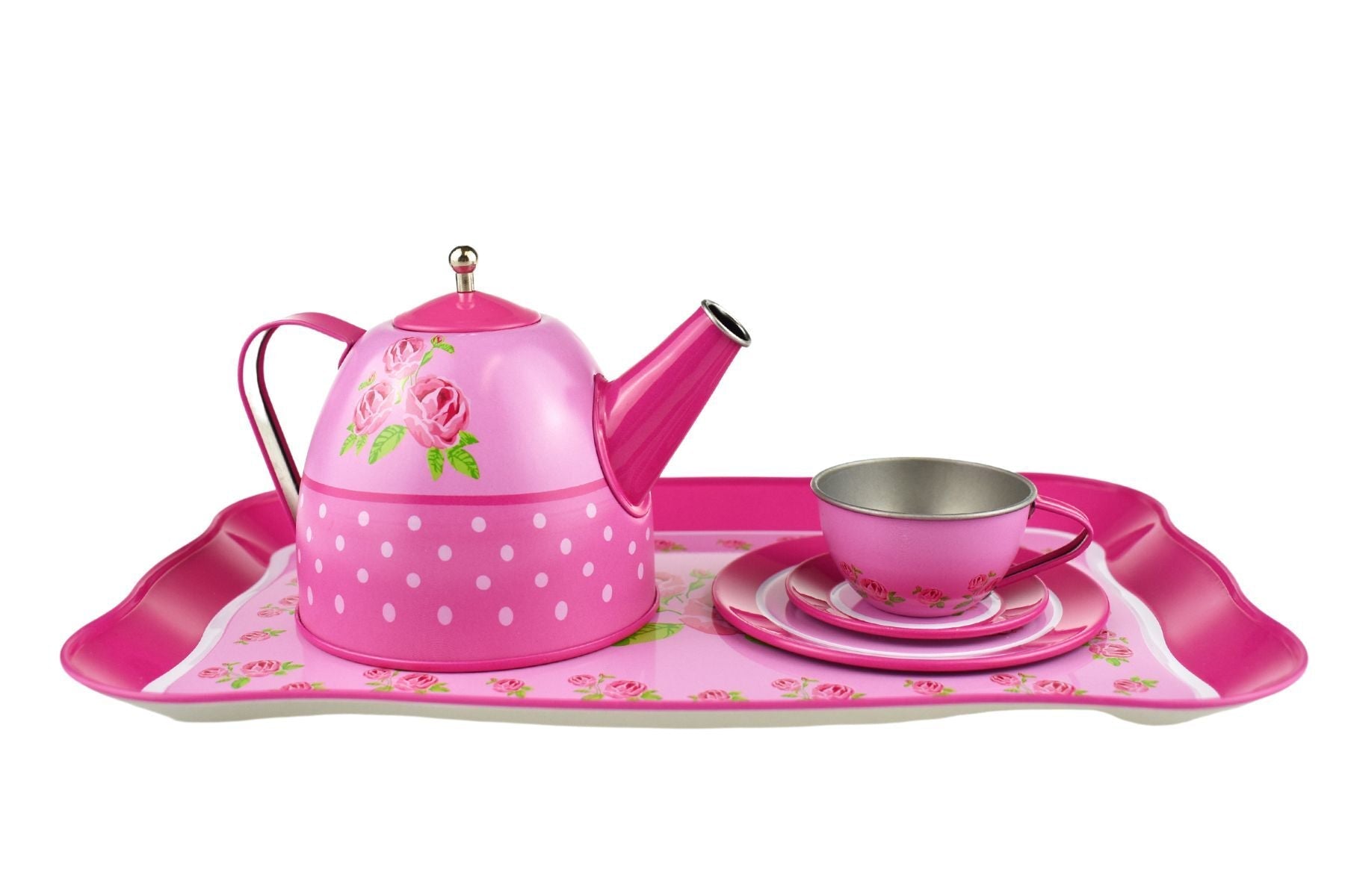 Rose Tin Tea Set 15Pcs | Delightful playset for pretend tea parties, ideal for childrens imaginative play.