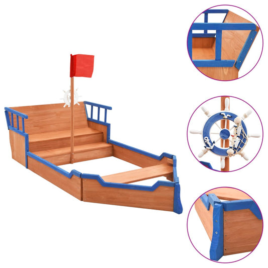 Firwood Pirate Ship Sandbox | Playful seating area, flag pole for imaginative play at home.