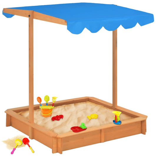 Kids wooden sandbox with adjustable roof for outdoor play - durable and fun play equipment