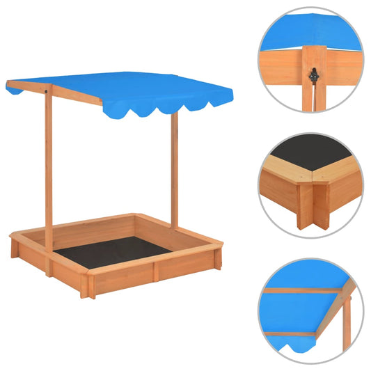 Adjustable-roof wooden sandbox, ideal for kids outdoor play - versatile and engaging play equipment.