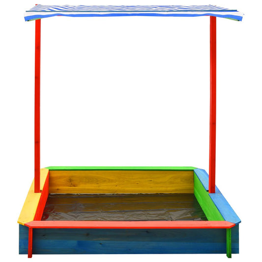 Kids sandbox with adjustable roof for backyard play - ideal outdoor fun for children