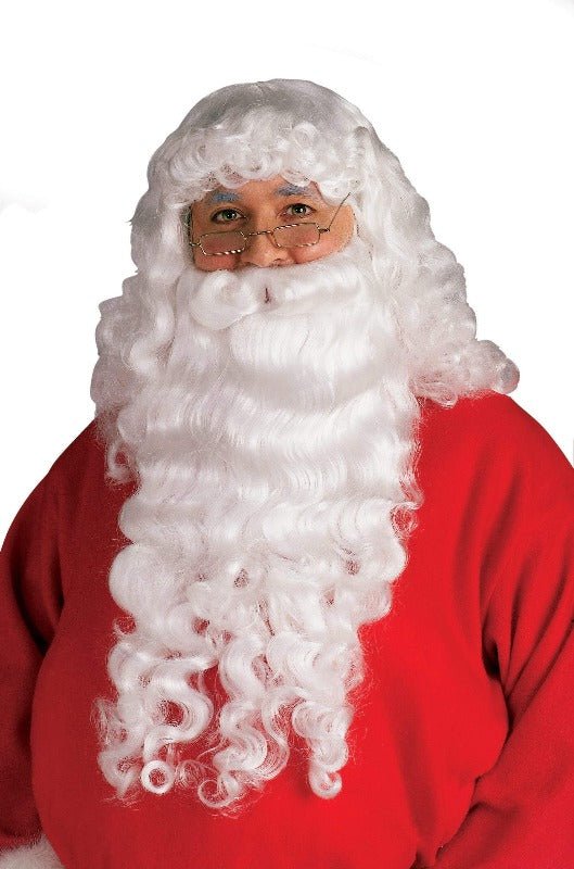 Durable grey wig and beard set for adult Santa costumes, perfect for kids holiday events.