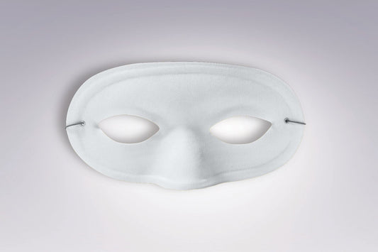 White satin domino eye mask for adults, perfect costume accessory for playtime and parties.