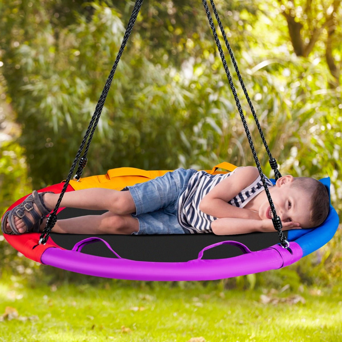 Kids colourful Round Saucer Swing: Outdoor Adventure with Pillow