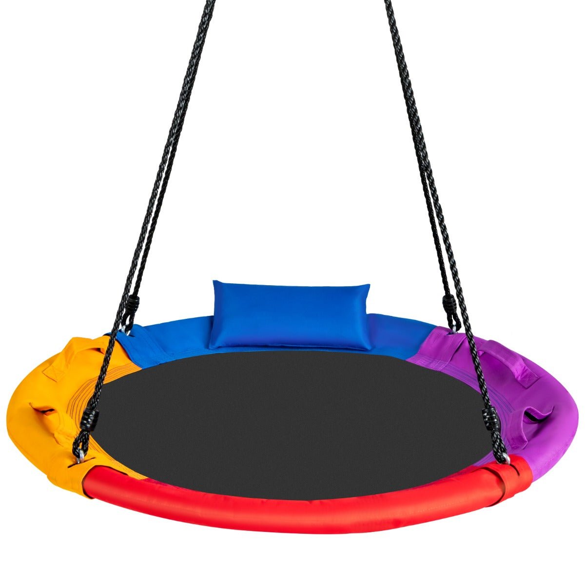 Vibrant Round Saucer Tree Swing: Outdoor Fun with Comfy Pillow for Kids
