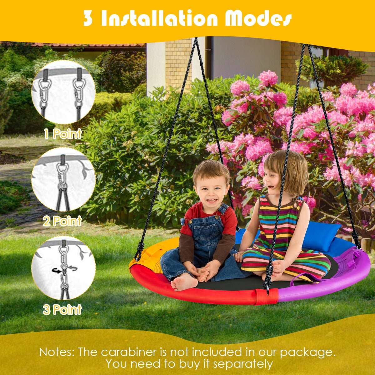 Kids colourful Saucer Tree Swing: Round Platform Outdoor Adventure