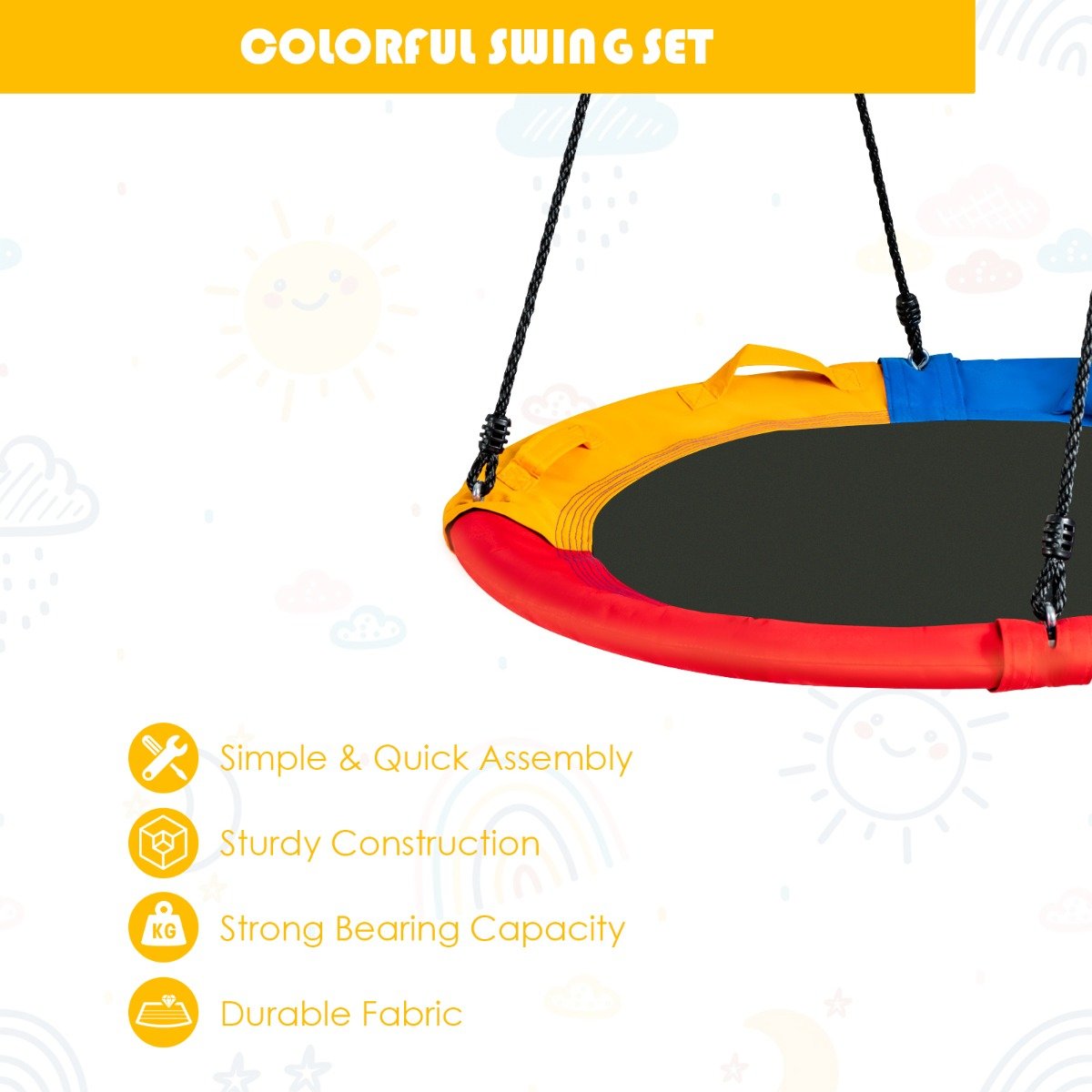 Outdoor Fun with colourful Saucer Tree Swing: Round Platform for Kids