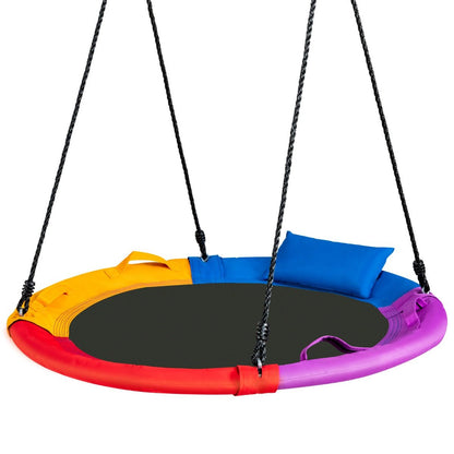 Vibrant Outdoor Saucer Swing: Round Platform Fun for Kids with Pillow