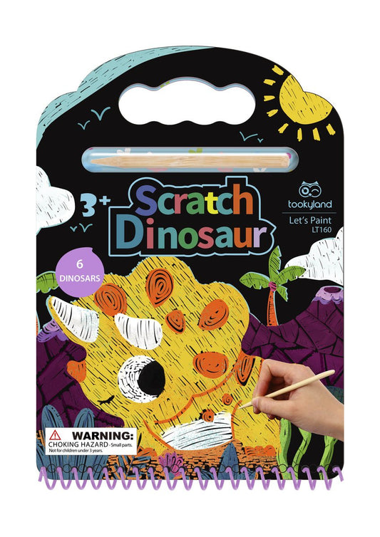 Colorful scratch art dinosaur kit for creative kids at home, fun and interactive activity.