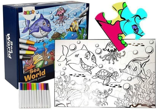 Sea World 24-Piece Painting Puzzle Set with Markers for Kids 4+ | creative art activity kit