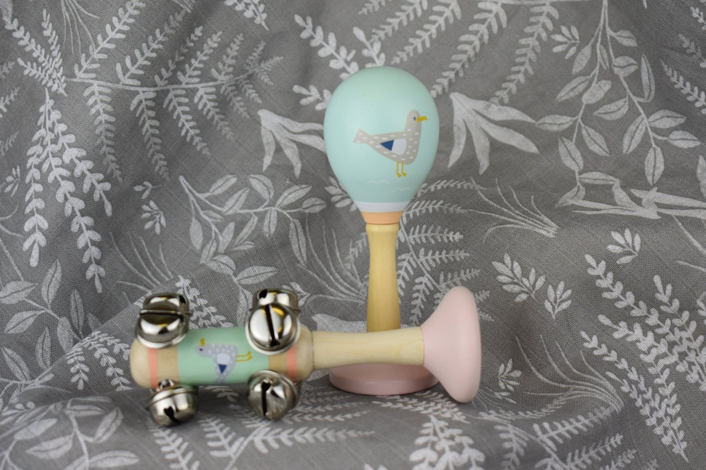 Seagull Wooden Maraca and Bell Stick Set, ideal for childrens musical play at home.