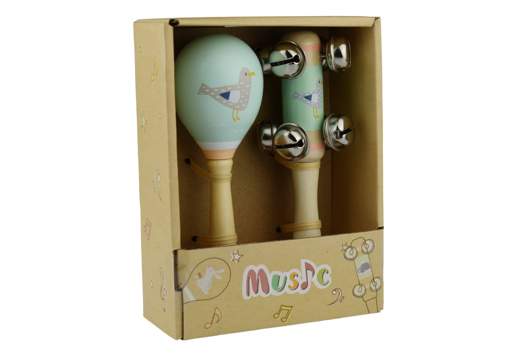 Seagull Wooden Maraca & Bell Stick 2Pc Music Set - Kids Mega Mart
