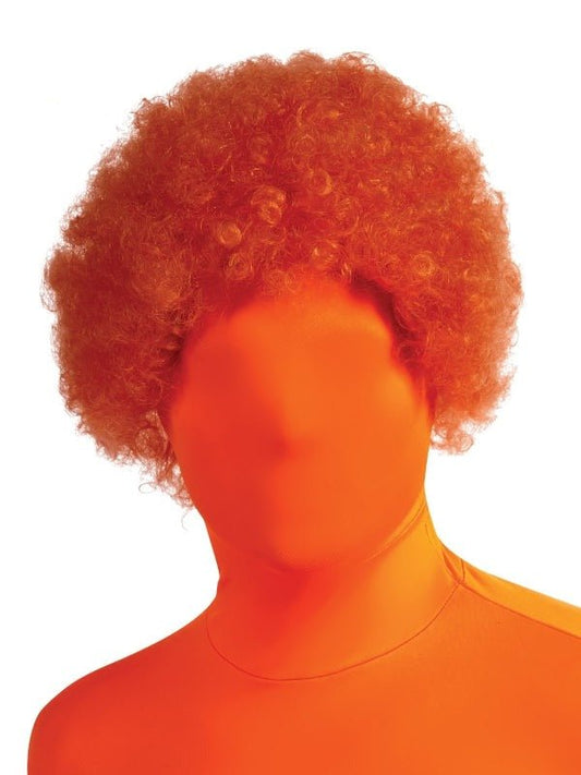 Vibrant orange Afro wig for kids, perfect curly costume hair accessory at home.